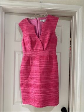 Trina Turk Hot Pink Textured V-Notch Sheath Dress